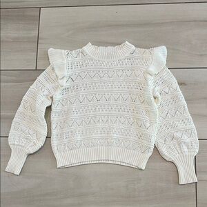 Generation Love White Crew Neck Sweater with Ruffles